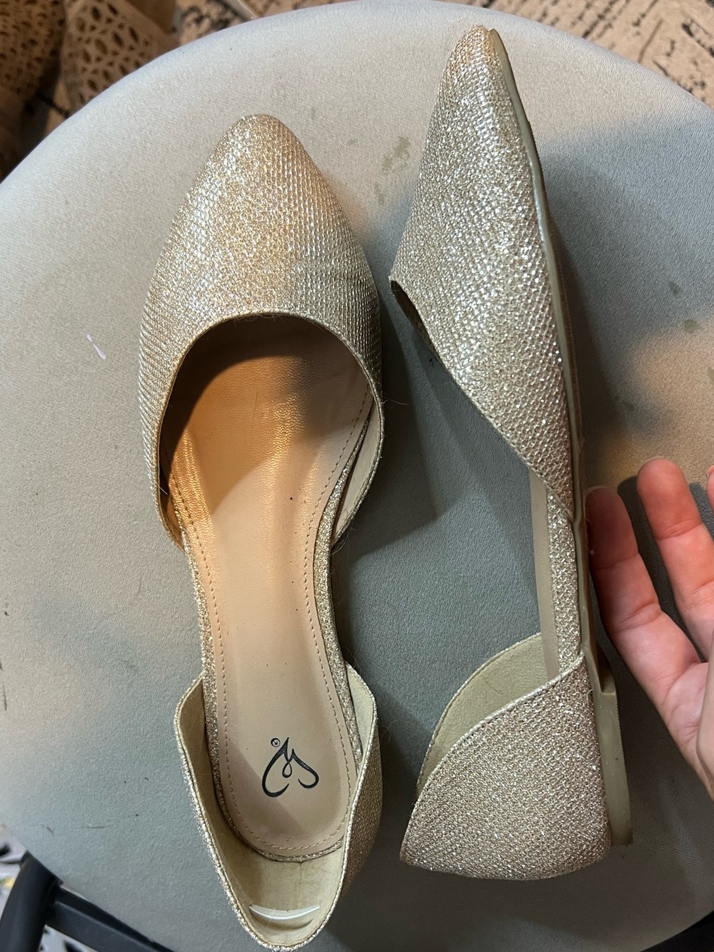 Windsor Gold Sparkle Pointed-Toe D'Orsay Flats